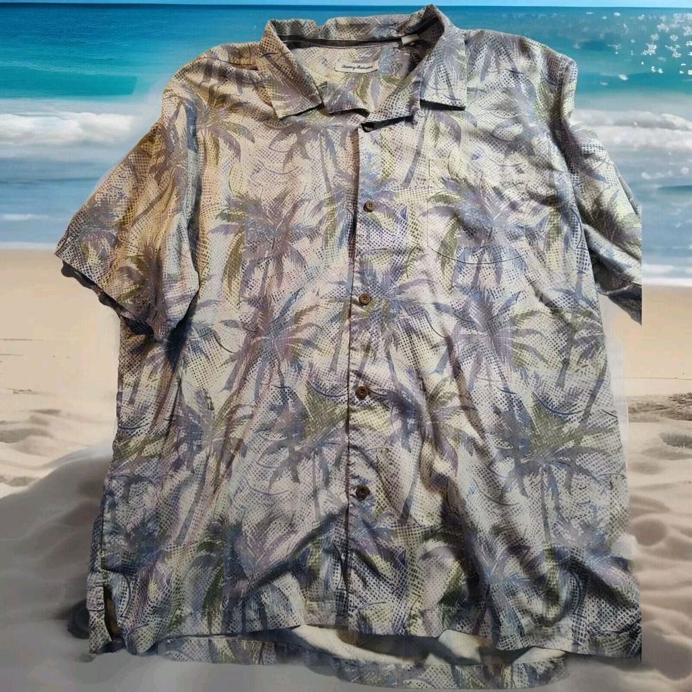 Tommy Bahama XXL 70% Silk Hawaiian Shirt Men's Blue Island Zone 1090